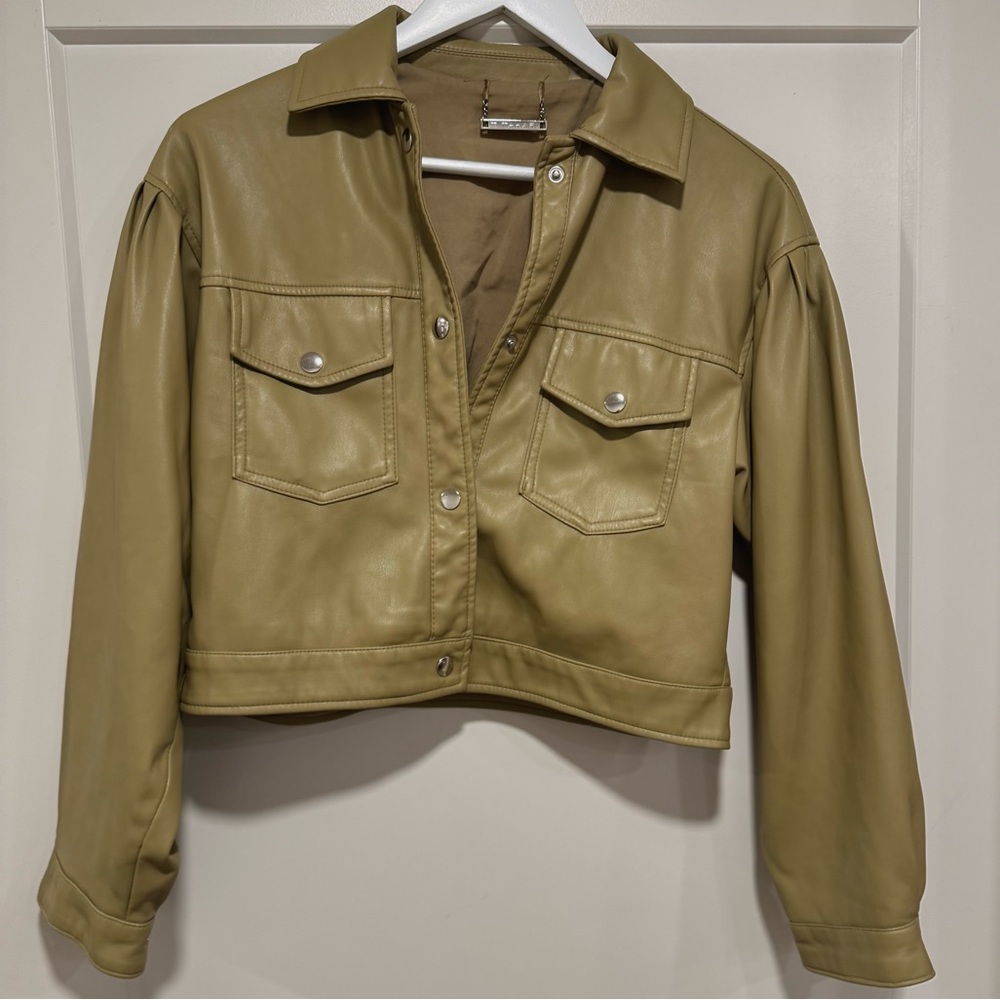 T Tahari Faux Leather Tan Jacket XS